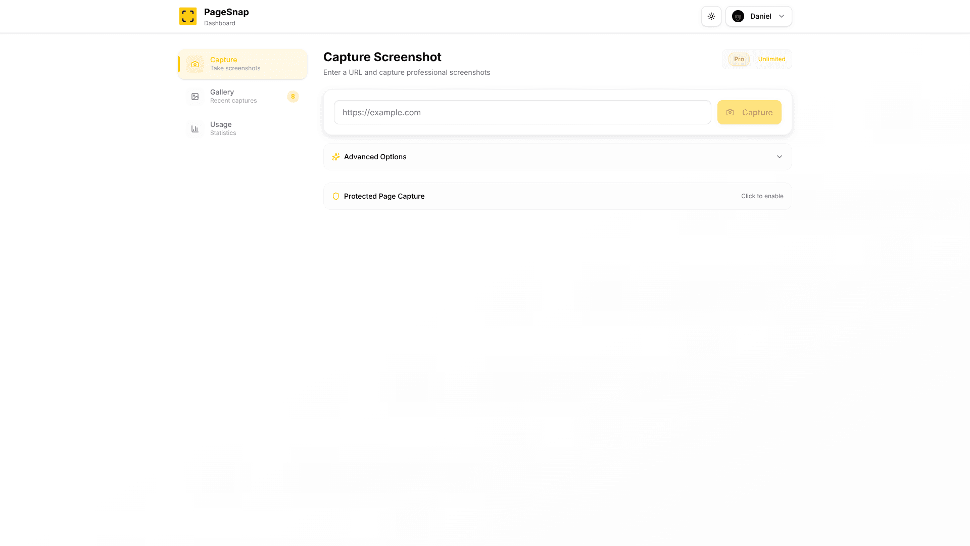 PageSnap Screenshot Demo - Dashboard View